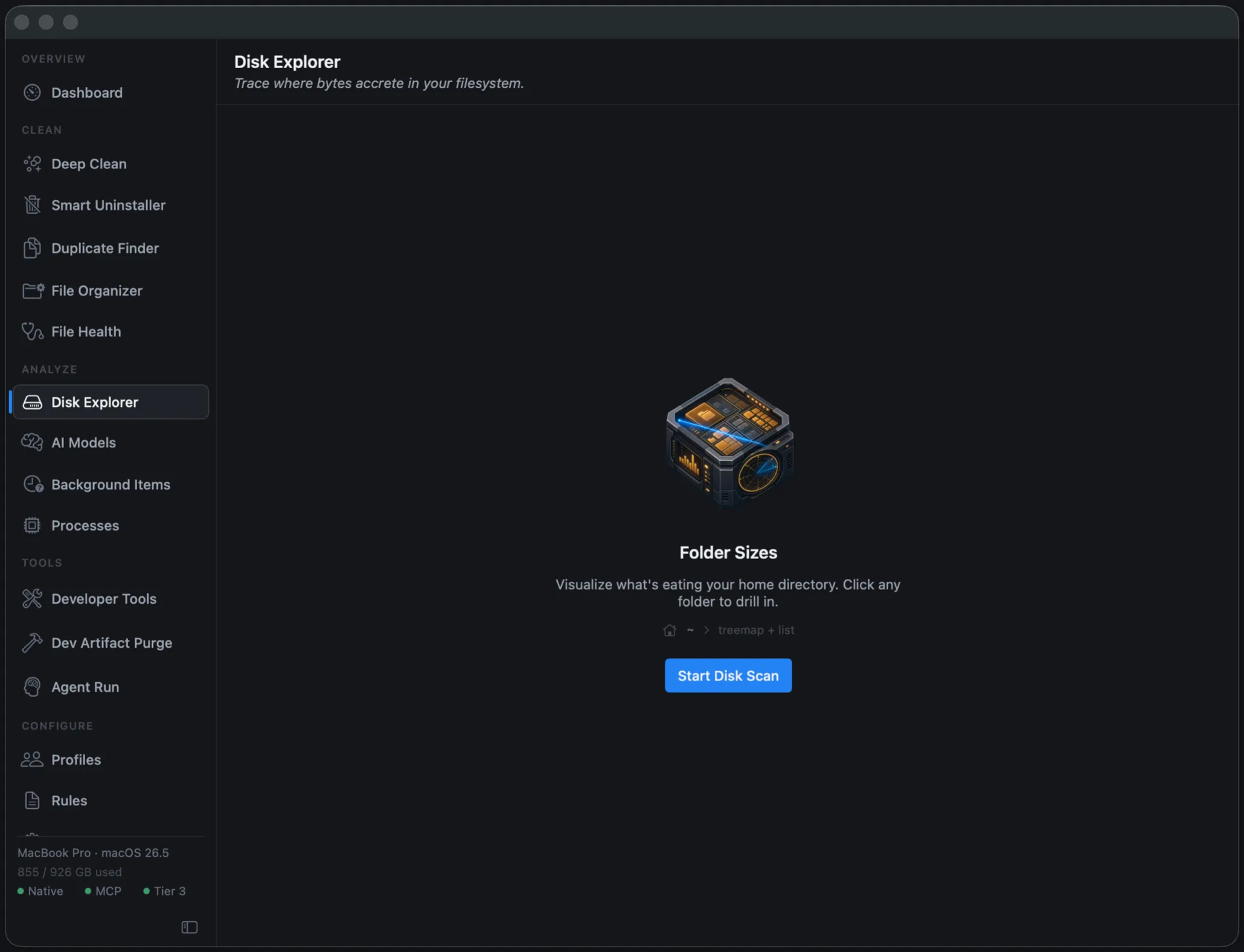 Gargantua's Disk Explorer, an interactive treemap of folder sizes across the home directory